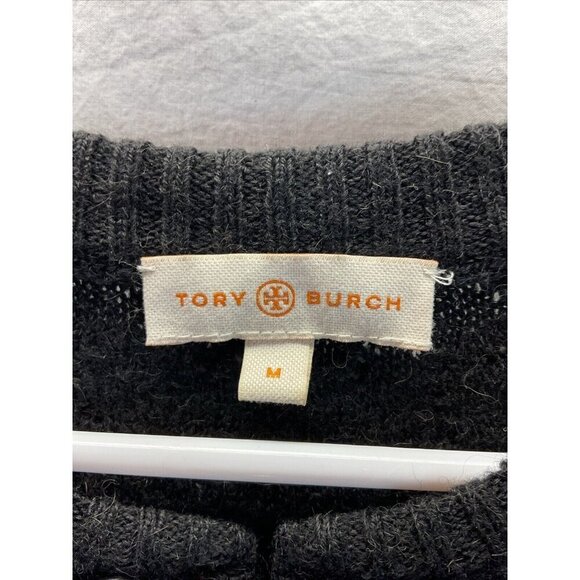 Tory Burch Black Leather Buckle Alpaca Wool Sweater tunic Size M. loose knit‎ - Picture 3 of 11